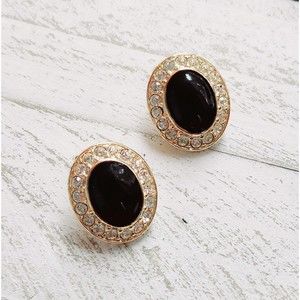 Norma Jean Marilyn Monroe Black Cabochan Rhinestone Pave Clip On Earrings